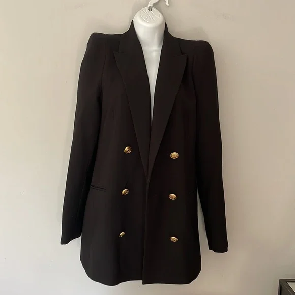 Zara Black Tailored Strong Shoulder Blazer with Gold Buttons - Picture 4 of 16